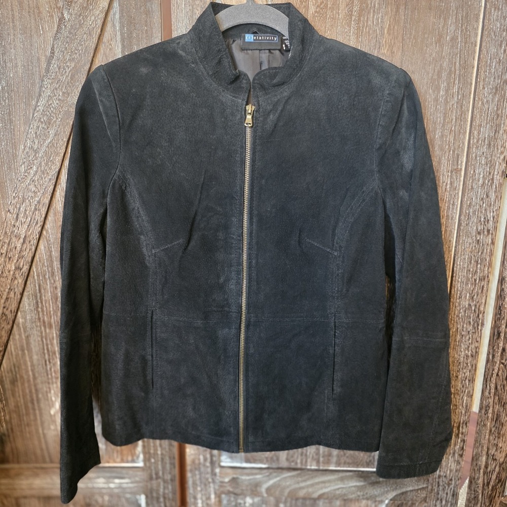 Relativity Jacket Women's Size PS Black‎ Suede Genuine Leather Full Zip Lined